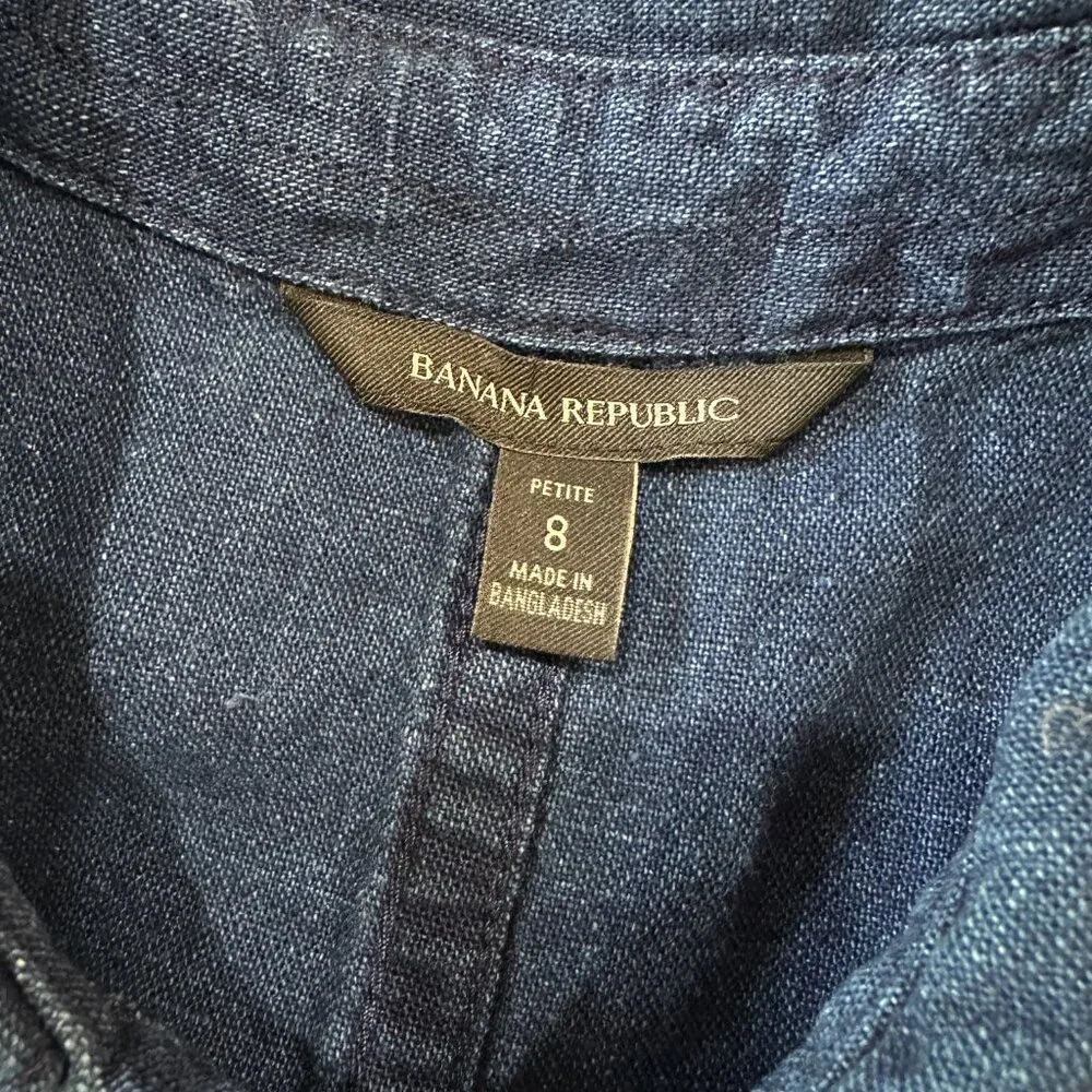 BANANA REPUBLIC Dark Denim Tie Waist Belted Romper Short Set - 8 - Picture 7 of 8